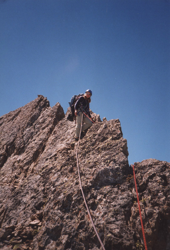 Cat sur l'arete sommitale de l'aiguille Centrale d'Arves