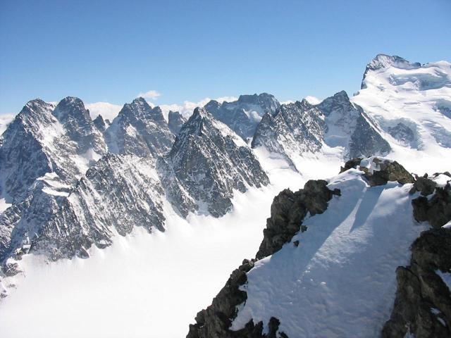 Panorama sul bacino del Glacier Blanc dal Pic de Neige Cordier