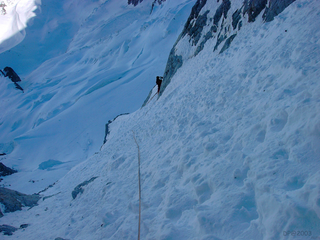 Couloir Allera-Pelatan : vue sur le glacier du Rateau