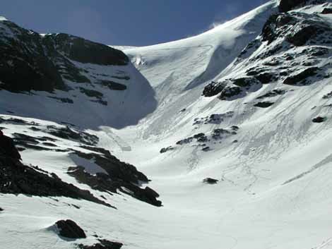 Tracce di discesa sulla via del seracco