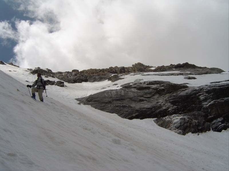 Tibo dans le couloir de la clapiere au Grand galibier