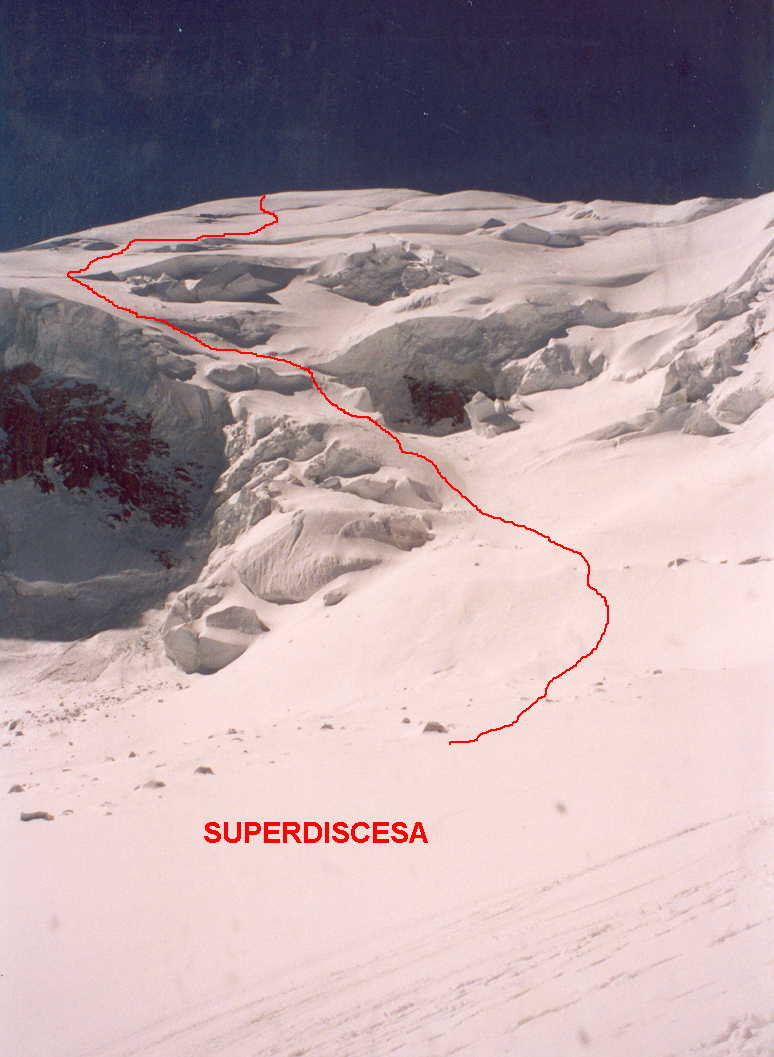 M.Bianco , linea di discesa sulla Nord