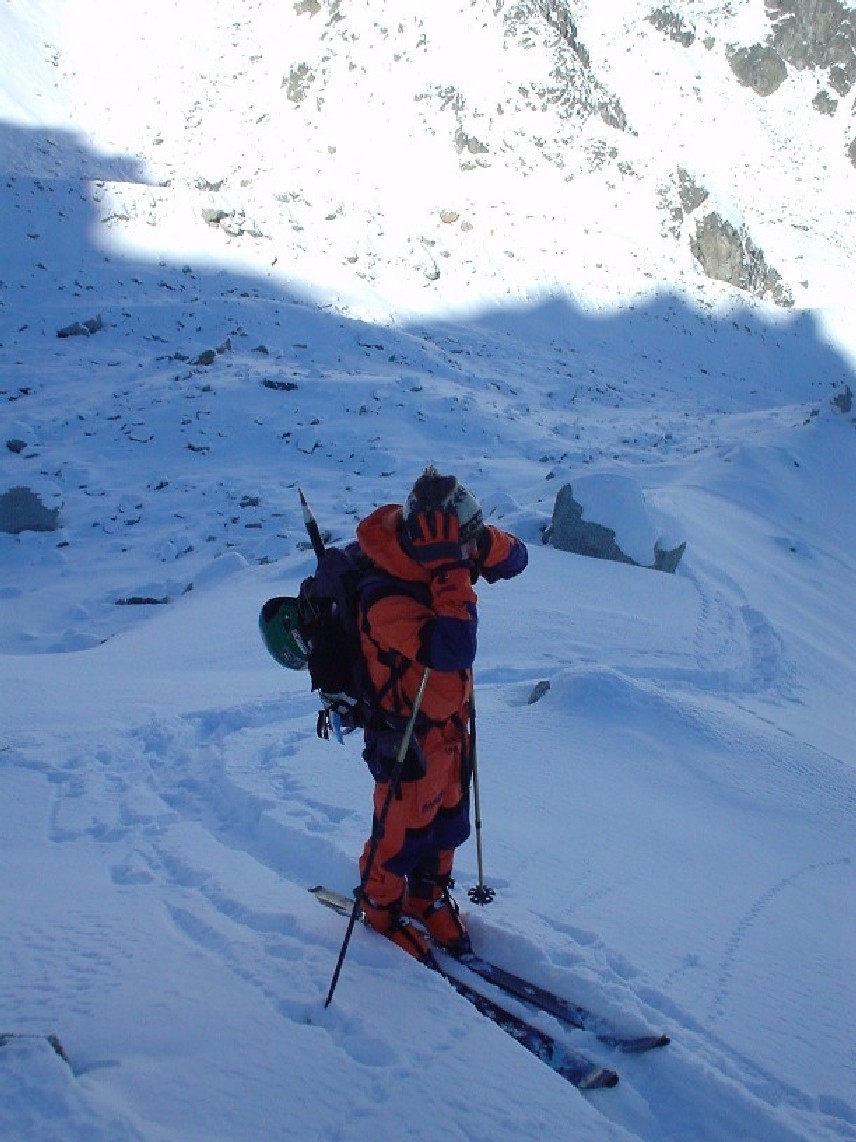 Sur la morraine qui mène au couloir de l'Aiguille d'Orny