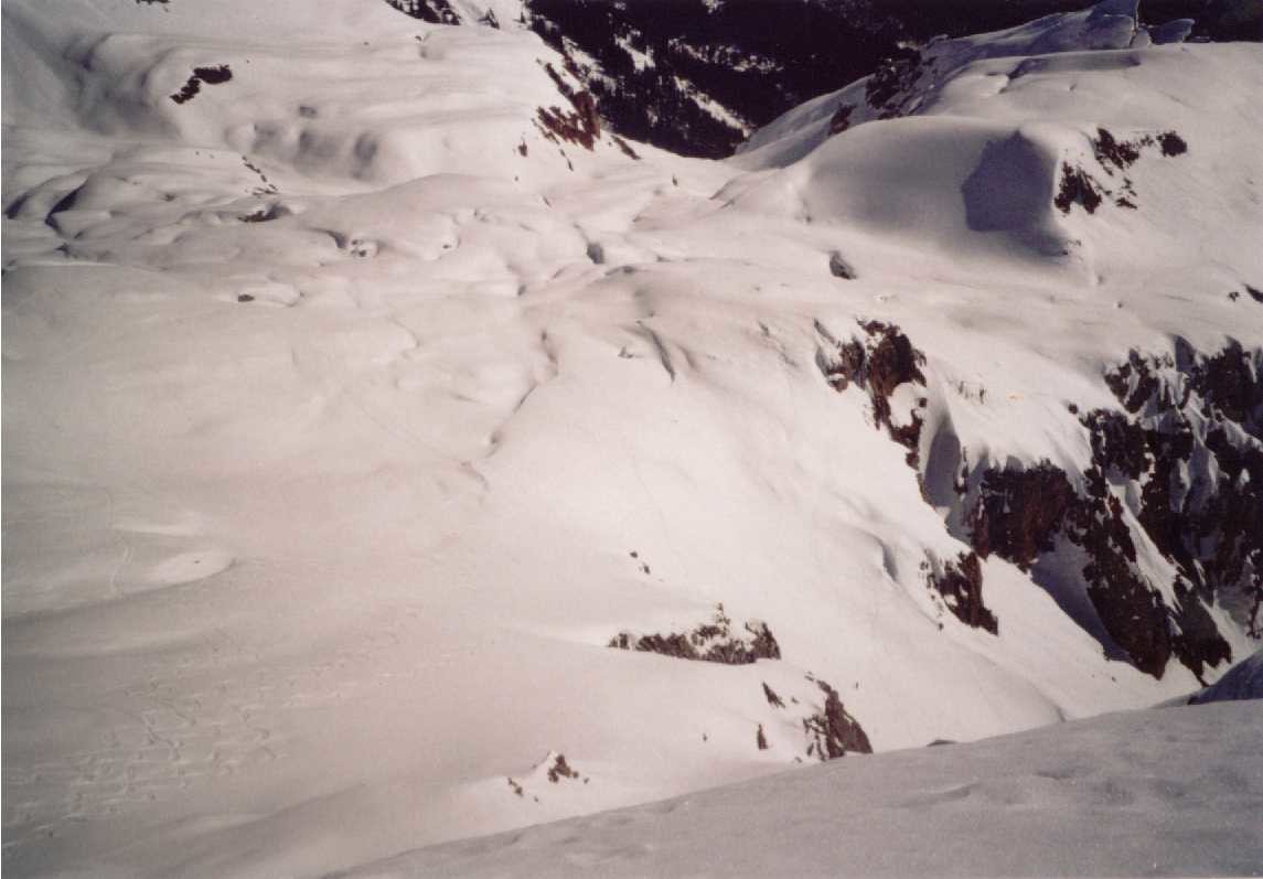 Vue sur la pente sous le sommet de l'aiguille de VARAN
