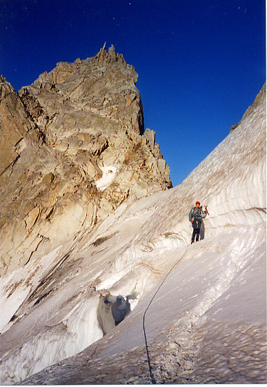 Sur el glacier des Nantillons, de retour de la traversée Charmoz-Grépon