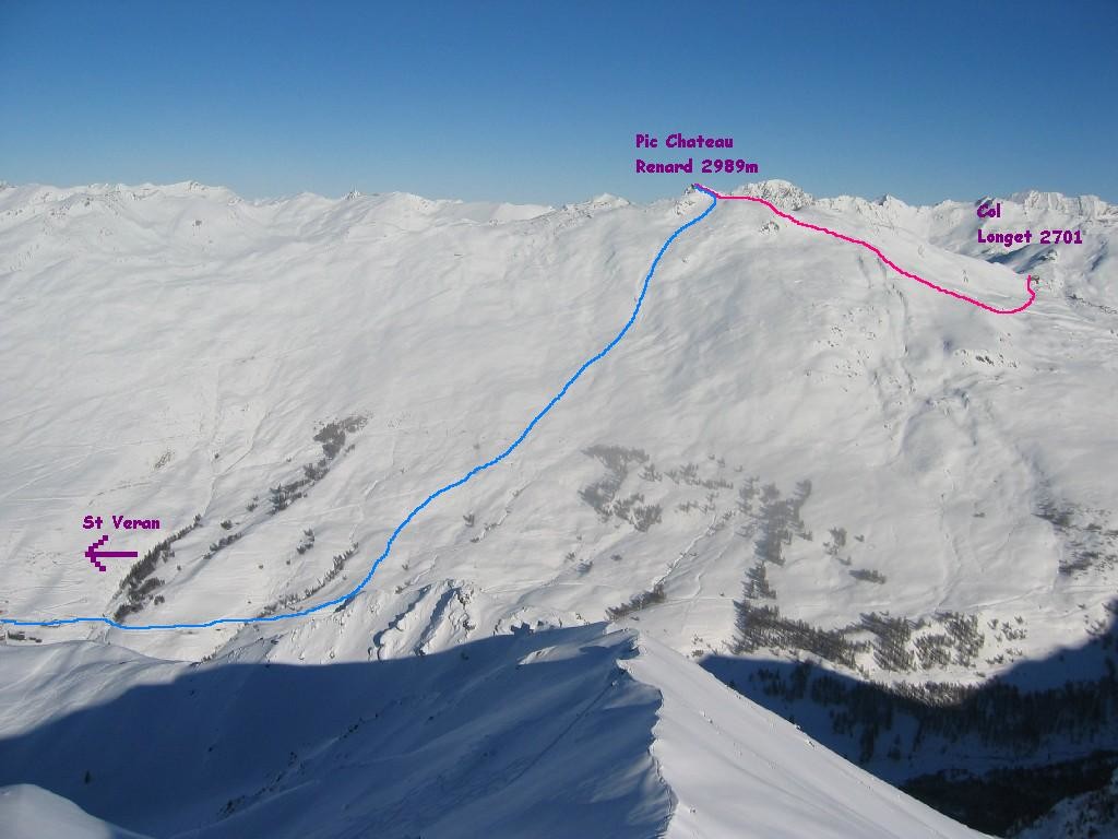 Discesa su St. Veran dal Pic du Chateau Renard