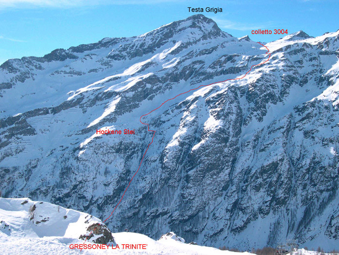 Linea di discesa dal colle Nord della Testa Grigia