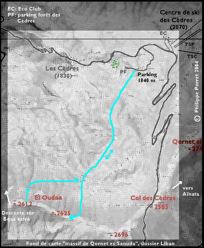 Carte itineraire El Oudaa, combe Nord