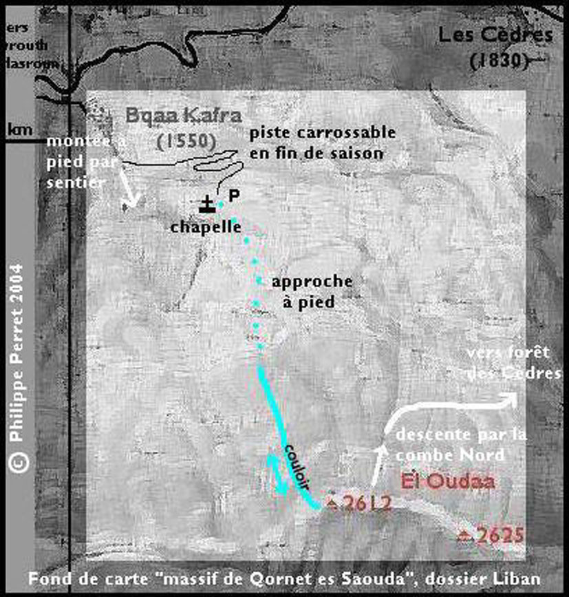 carte itineraire, couloir "Daphne" face N/NW de El oudaa