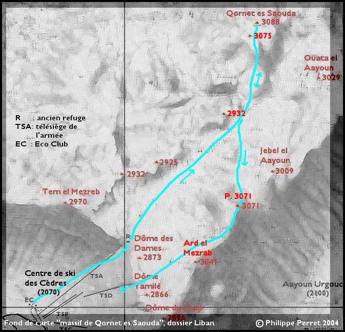 Carte itineraire Qornet es Saouda
