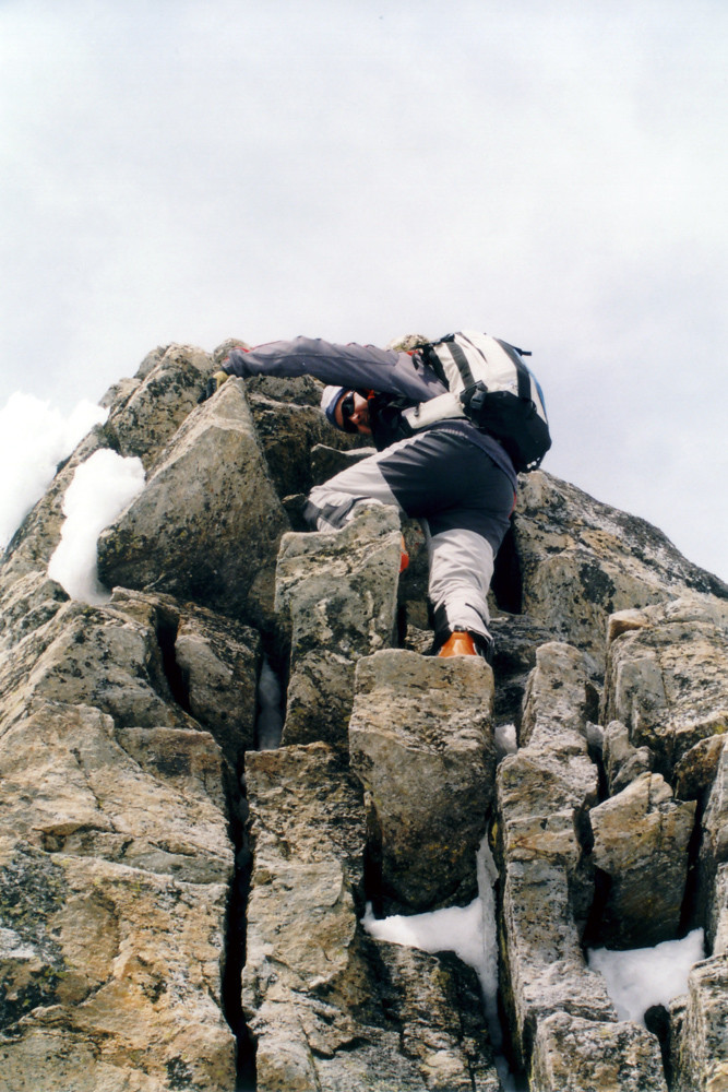 René sul passaggio chiave della cresta E del Boshorn