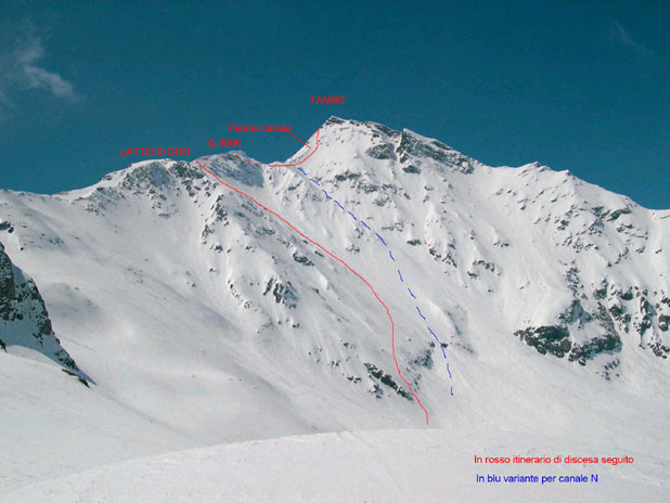 La parete N del Tambò vista dalla quota 2498m.