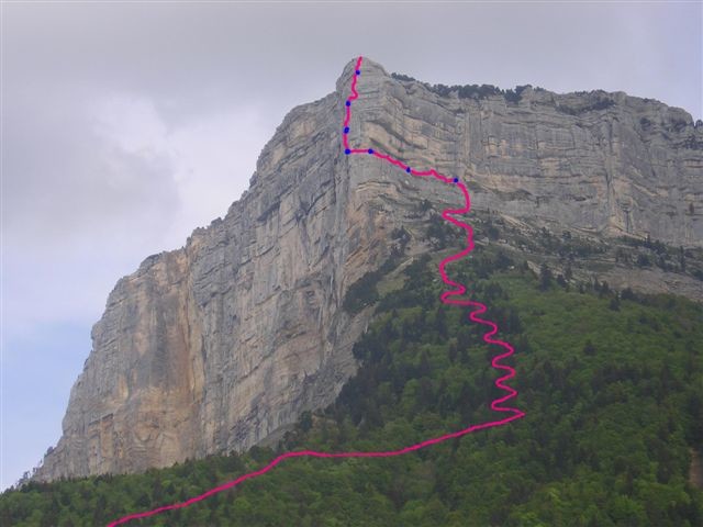 Tracé de la voie du Pilier NW du Granier (Chartreuse)
