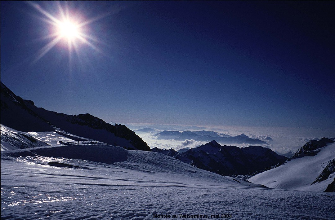 Montée au Weissmies, vue des environs du Zwischenbergpass
