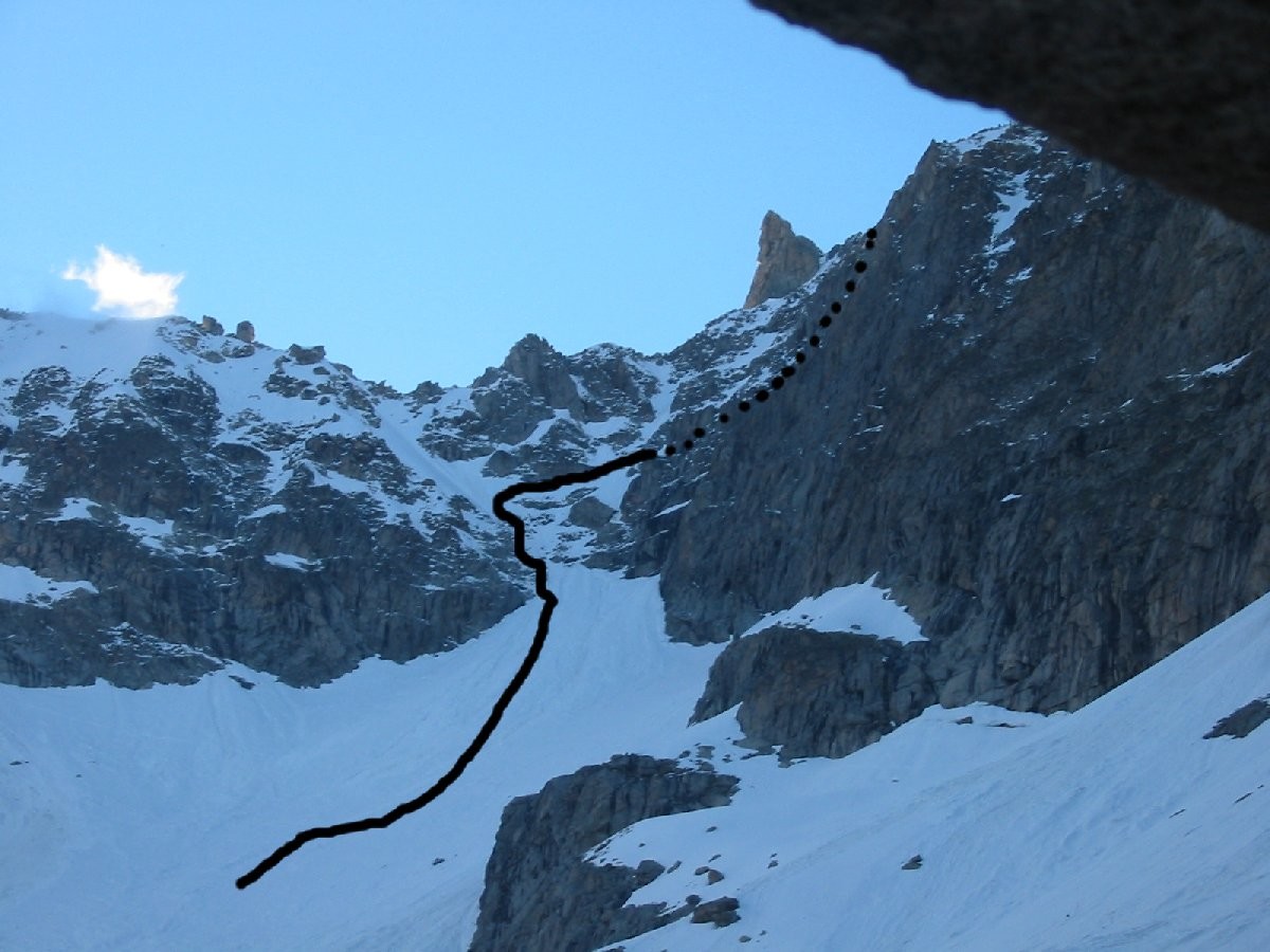 Grand Darrey itinéraire vu de la cabane de l'A Neuve - le départ de la voie