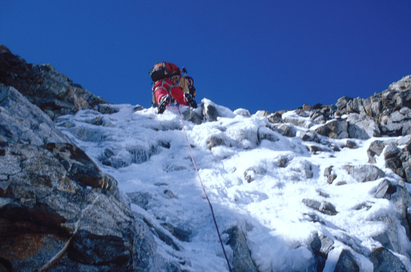 le passage en glace dans le haut de la face