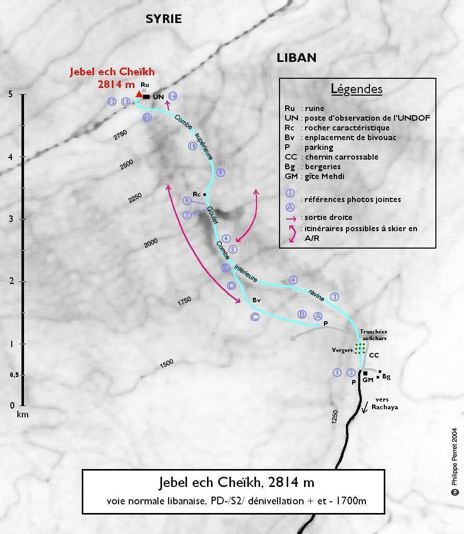 Carte Voie normale Libanaise de Jebel ech Cheikh