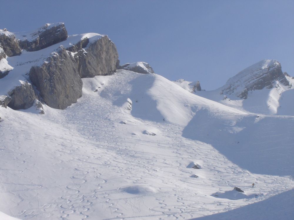 Descente depuis le Trou de la Mouche, versant Grand Crêt