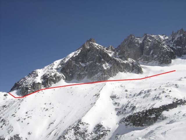 Aiguille du Tacul: Couloir N/NE de la Pointe - Traverssée sous la face rocheuse