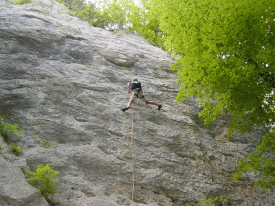 R.Pirali dans "Frozen" au secteur "La Steiner" au Schilt, Suisse.