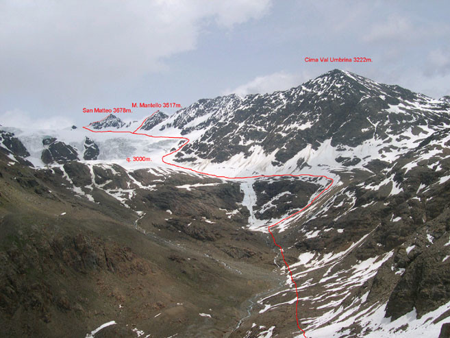 San Matteo , schizzo itinerario dal Passo del Gavia