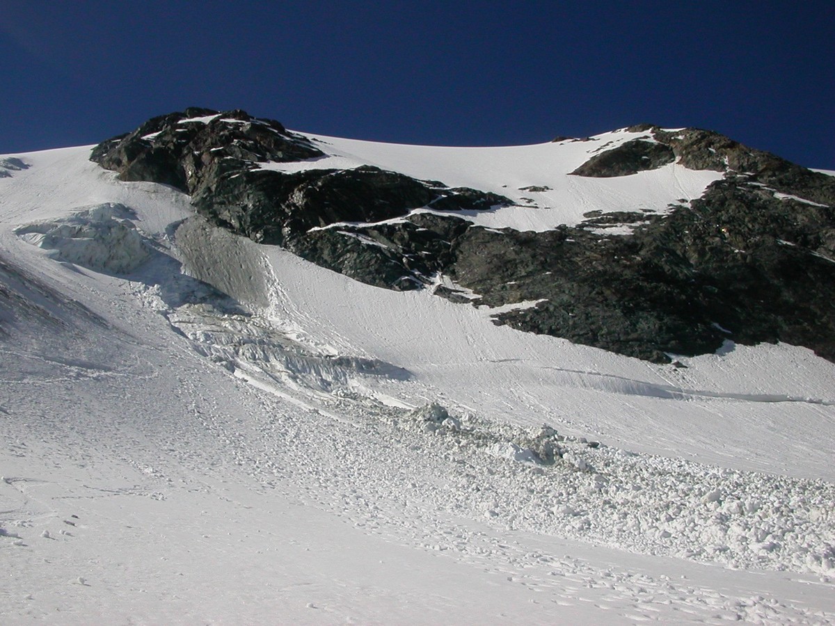Résultat d'une chute de blocs sur le glacier du grand col