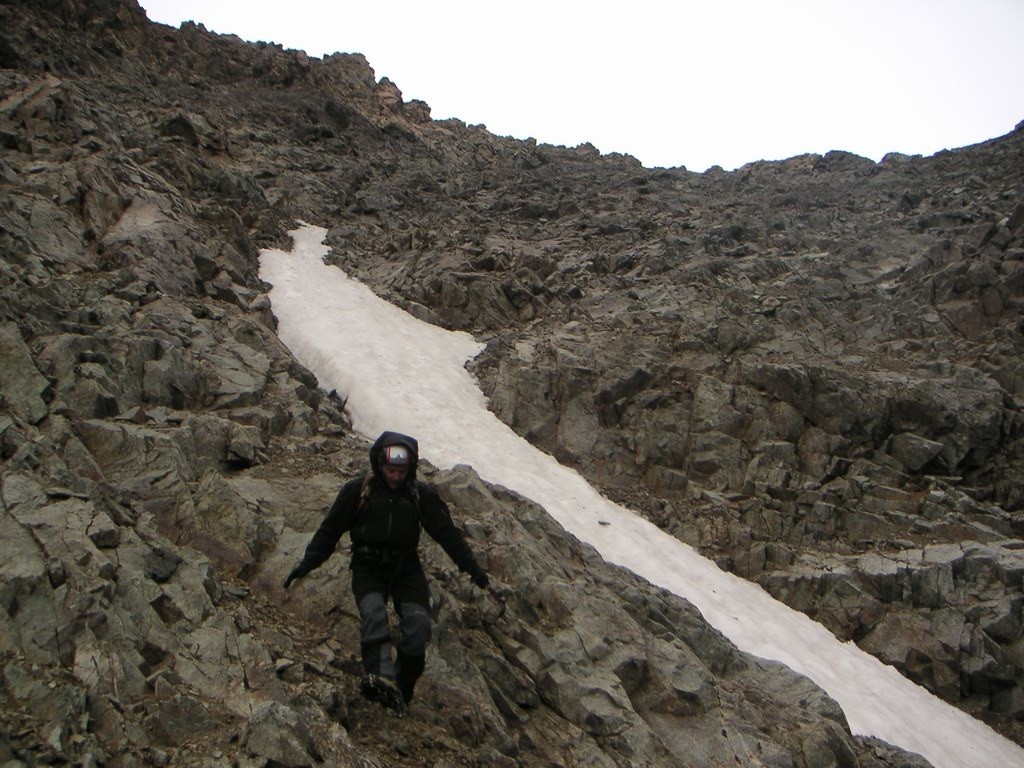 Le couloir Coolidge en mauvaises conditions, mais encore descendable.