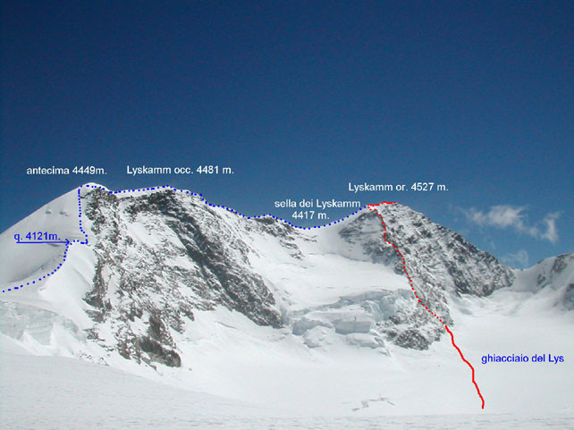 Itinerario al Lyskamm orientale - cresta Perazzi WSW