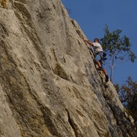 Christophe dans "Ricotta" au secteur "Vachkiri" à Plagne, Suisse.