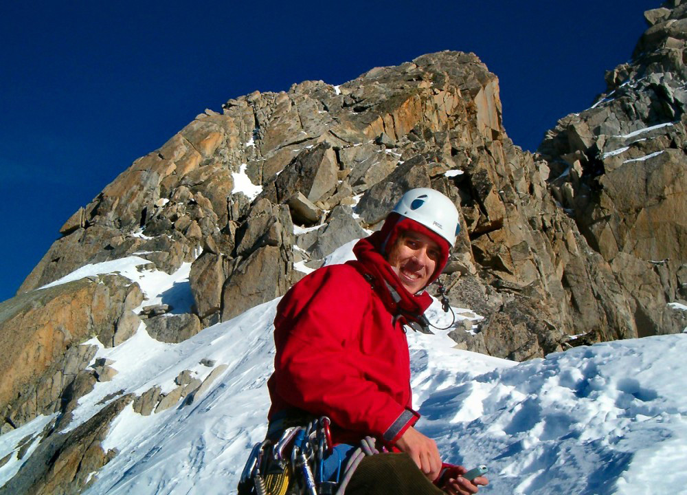 sur l'arête en face nord de l'aiguille du midi
