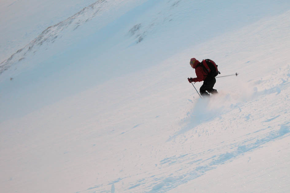 Sam dans poudre de la combe NE du Grammont