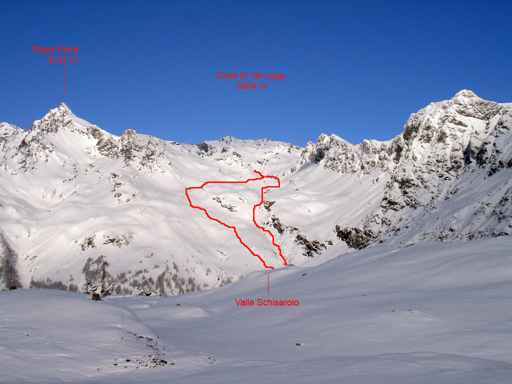 La parte media del tracciato di discesa dalla Valle Schisarolo.