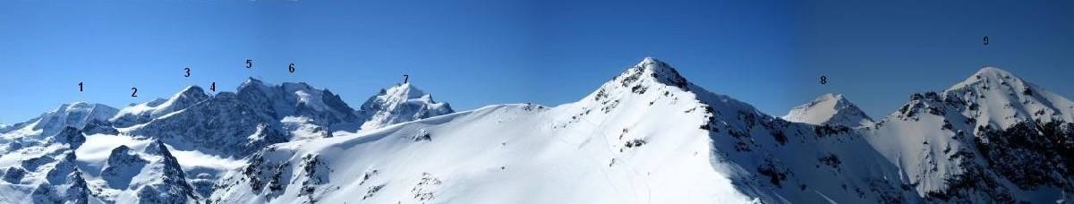 Il gruppo del Bernina dalla cima del San Gian