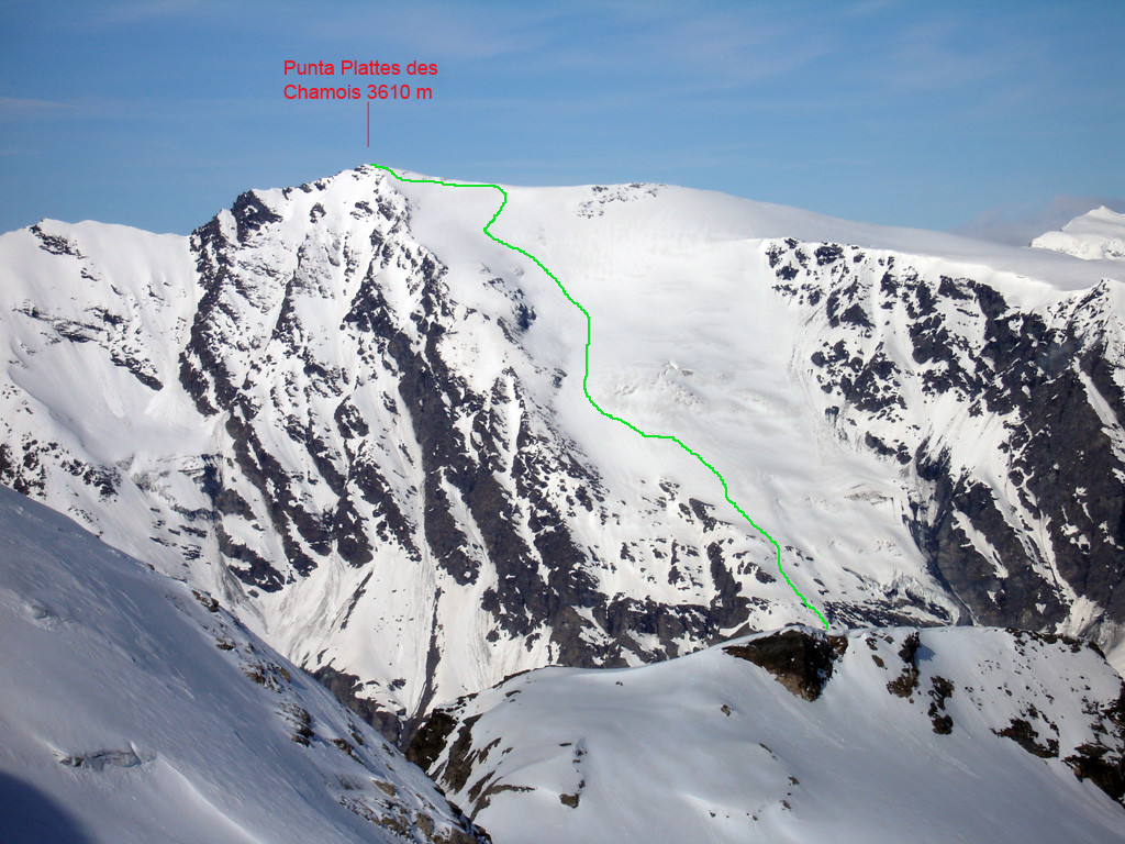 La Punta Plattes des Chamois 3610 m, versante NE (Valgrisenche-rif.Bezzi).