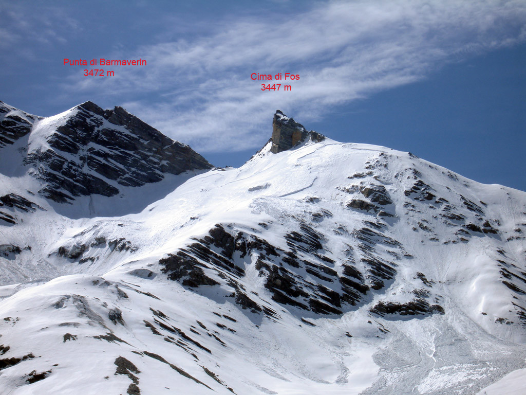 Il versante Nord della Cima di Fos 3447 m vista dal Vallone dell'Ivergnan.