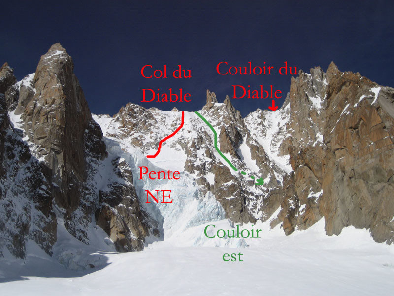 L'itinéraire vu du bas du Mont Blanc du Tacul