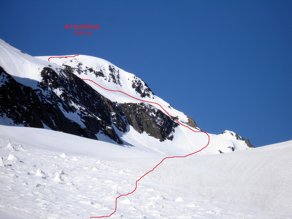 Il tratto superiore fra i 2700 m e i 3000 m per la salita al Ritzhörner 3111 m.