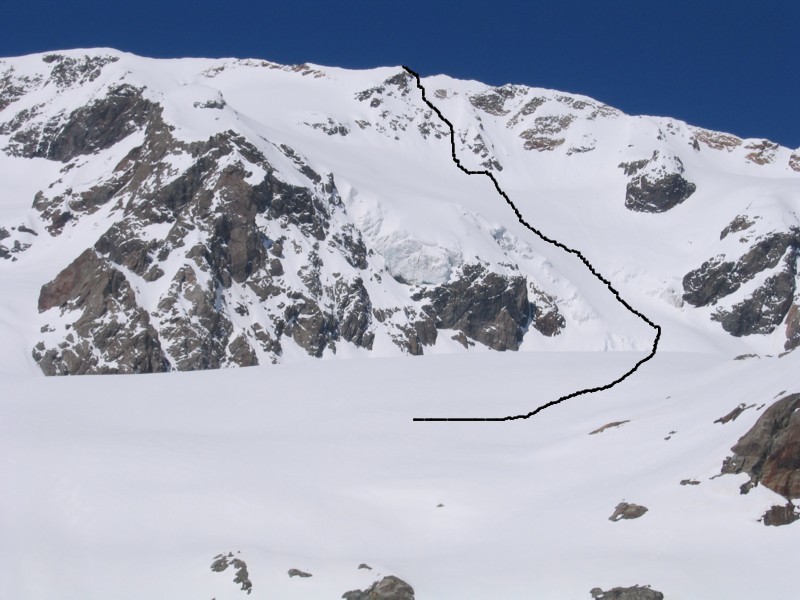 Tracé de la voie d'accès à la Pointe 3405m