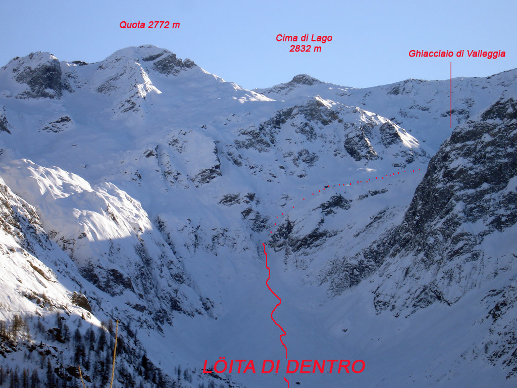 La parte alta della Löita di Dentro, dall'alpe Pesciora.