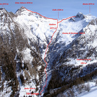 L'itinerario alla Cima Vallocci e alla q. 2415 m, ripreso nei pressi della Casera della Scala 1976 m