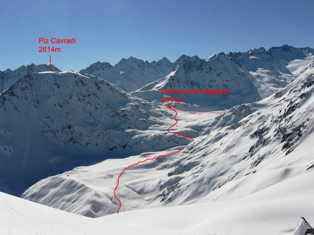 la seconda parte della salita al Piz Cavradi ed alla Camona da Maighels
