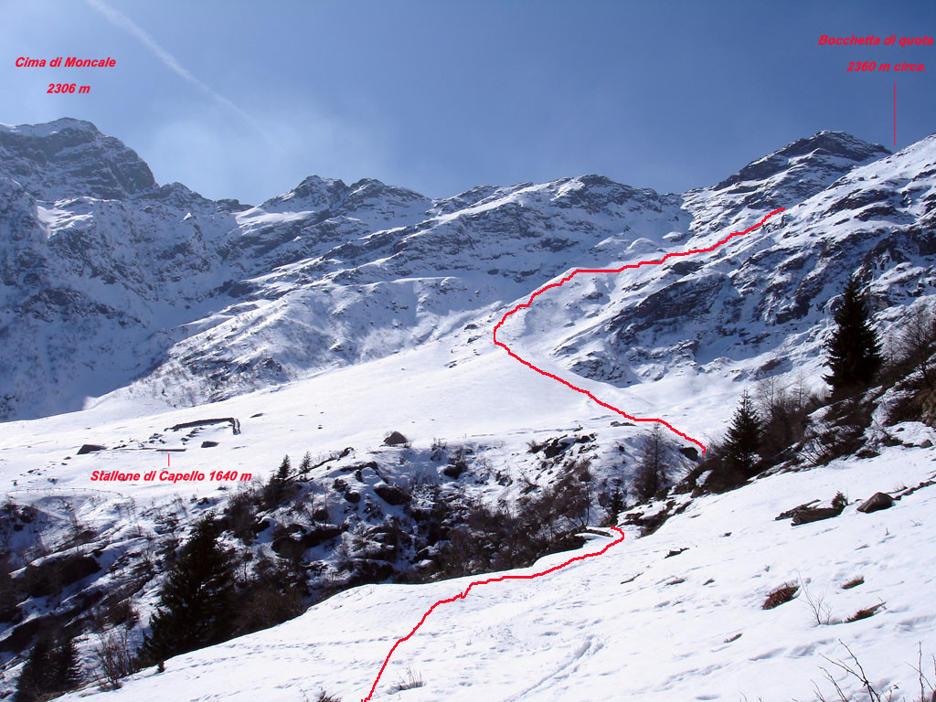 Parte del tracciato di salita al Monte Legnone 2610 m, versante ENE, visto nei pressi dell'Alpe Capello 1521 m.