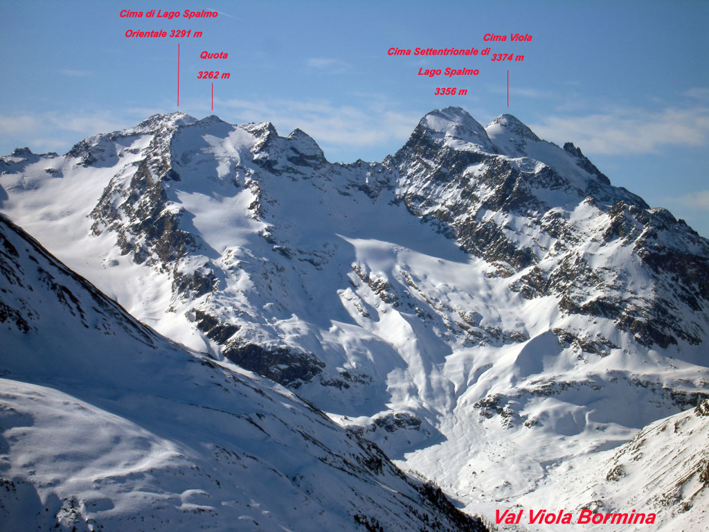 Parte delle cime della Val Viola Bormina, viste durante la salita al Monte Forcellina 3087 m.
