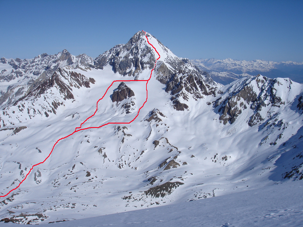 L'itinerario salendo dal rifugio Pizzini 2706 m,al Gran Zebrù o Konig Spitze 3851 m.