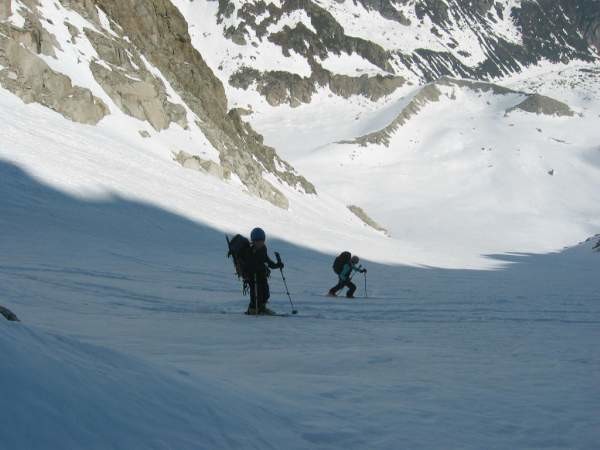 Salendo alla Pointe D'Orny, inizio del couloir nord.