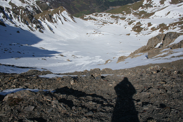 Tour de l'Aiguille du Grand Fond : pente W de la Brèche de Parozan