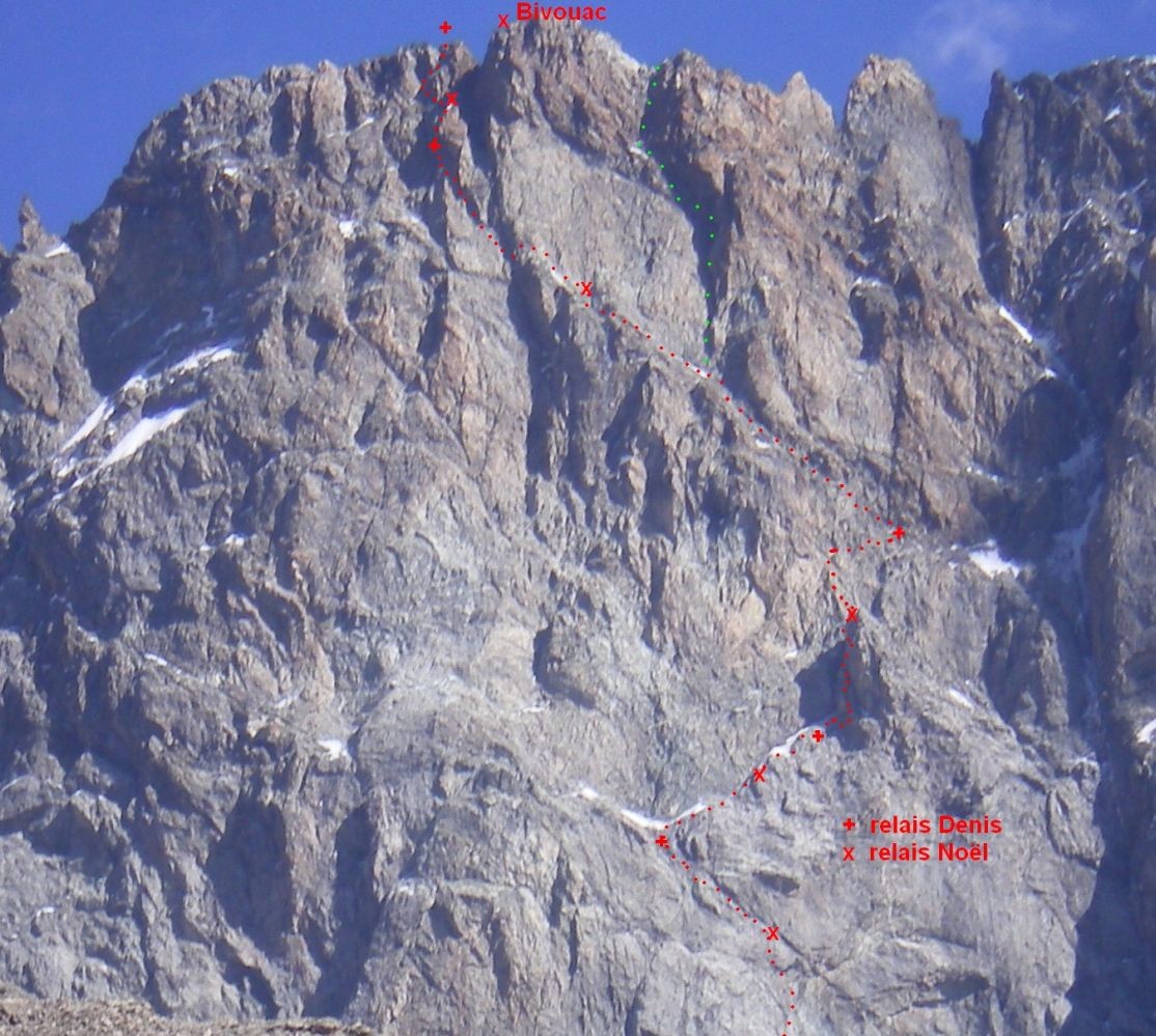Ailefroide face NW, topo variante sortie Gervasutti : Laminoirs Corpet