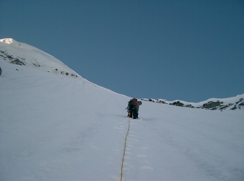 Dans la voie des viennois, face nord du Fletschhorn