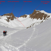 Itinerario di salita al Passo E di Valrossa dal secondo pianoro della Valrossa