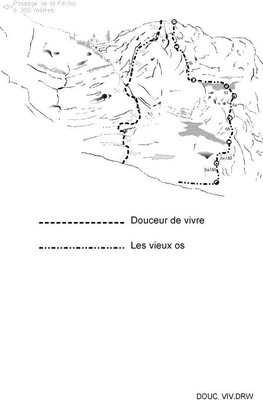 Situation de la voie "les vieux os" au Mont Peney